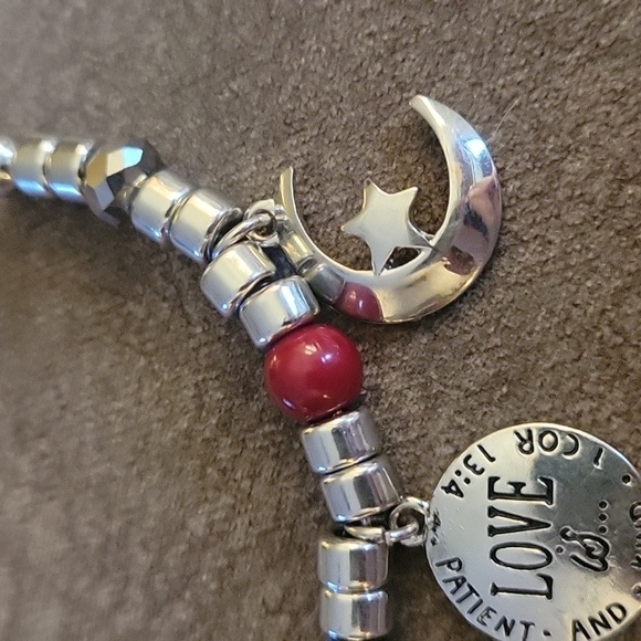 STAINLESS Steel Beaded Charm Christian Corinthians 13.4 Bangle Bracelet - Picture 3 of 4